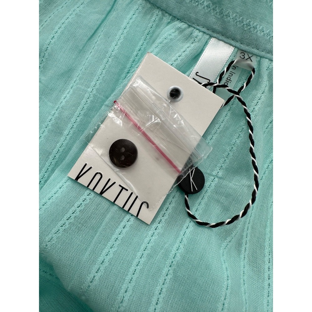 Kaktus Cotton Peplum Top Turquoise Blue Button Front Bell Sleeves Women's 3X NWT - Picture 12 of 13